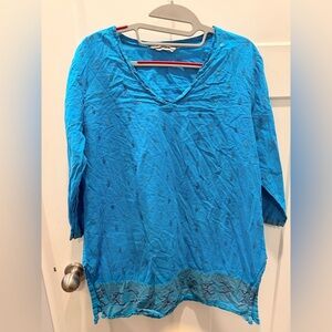 Ayurvastram Turquoise Embroidered Tunic Top Indian Block Print medium